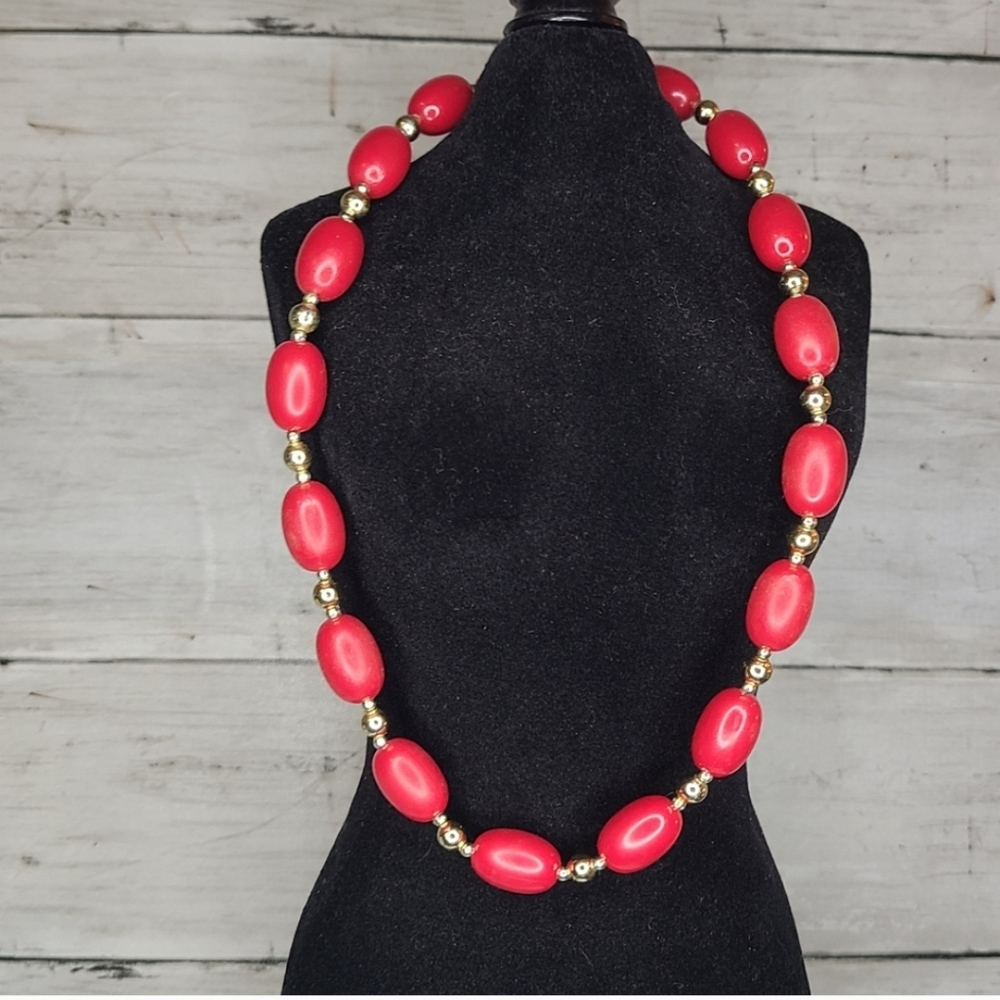 🔴💛 Gold + Red Beaded Necklace · 18" 💛🔴